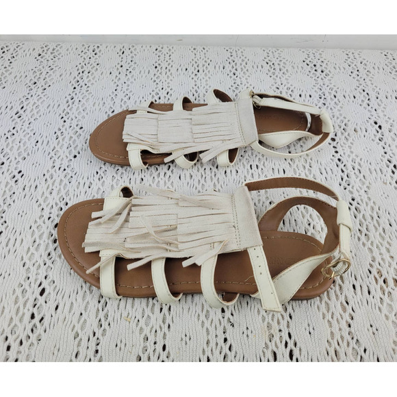 Old Navy Cream Tiered Tassel Gladiator Flats Sandals Shoes Women's Size 7 - Picture 5 of 9